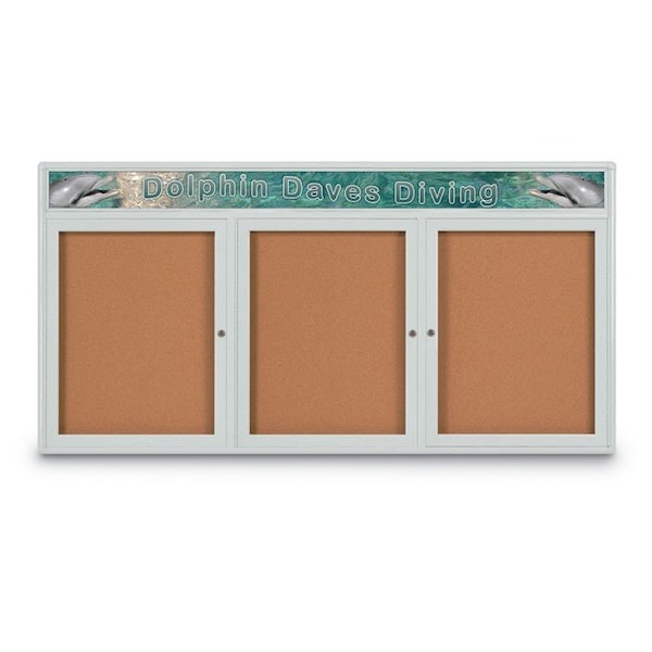 Triple Door Radius Corkboard, 72"x36", Hea, UV7015RC-SATINRC-BLACK